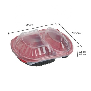 Boîte à repas écologique jetable à 2 compartiments, micro-ondable, en plastique, avec couvercle, pour plats à emporter, boîte à bento, capacité de 1 à 3 L - Product Image 5