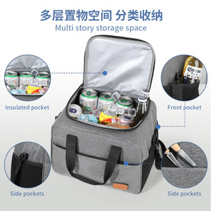 Lunch Bag Insulated Oxford Cloth Large Capacity Thermal Cooler Bag Gray Black Navy Blue Khaki - Product Image 3