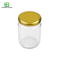 Grosir Pabrik bentuk bulat 12oz 375ml food grade kosong bening jam honey glass jar dengan tutup logam