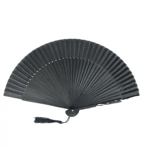 Black Fan Hand Chinese Large Fabric Personalized Rave Bamboo Silk Folding Portable Hand Held Fan