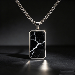 Collier pour homme en acier inoxydable avec pendentif rectangulaire géométrique, personnalisation de la bague en <span class=keywords><strong>marbre</strong></span> - Product Image 3