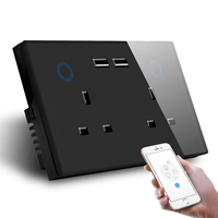 SMARSECUR Smart Compatible avec Alexa et Google Home panneau tactile en verre Double chargeur USB prise murale UK avec moniteur d'alimentation