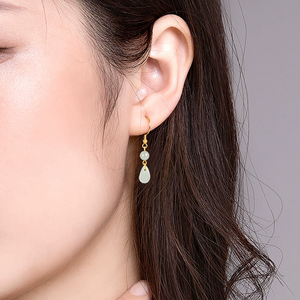 Pendientes de jadeíta natural de alta gama, grado A, jade de grado hielo, con incrustaciones de plata S925, estilo femenino. - Product Image 4