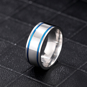 Anillo de Boda para Hombre de Acero Inoxidable con Incrustaciones Azules, Diseño Geométrico Moderno DJ078 - Product Image 3