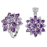 Vente en gros usine – Parure de bijoux en argent sterling 925 plaqué rhodium avec améthyste naturelle en forme de fleur pour femme, idéale pour les fêtes et comme cadeau