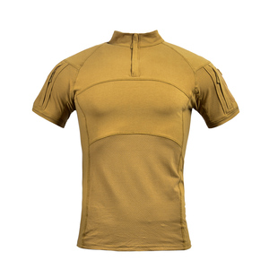 T-shirt a maniche corte mimetica tattica in cotone con collo a <span class=keywords><strong>Polo</strong></span> di colore marrone - Product Image 1