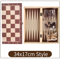 Juego de Ajedrez de Madera de 34 cm con Damas y Backgammon, Tablero Plegable, Juguete Educativo de Viaje Ecológico y Duradero para Niños y Adultos, con Certificación CE