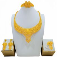 Ensemble plaqué or Dubai ensemble de bijoux de mariée collier boucles d'oreilles bijoux pour femmes 4 pièces en stock