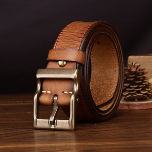 Cinturones de cuero para hombre Genuino Vintage Cuero de vaca Hecho a mano Tendencia de moda Hebilla de cobre Cinturones vaqueros para hombre - Product Image 1