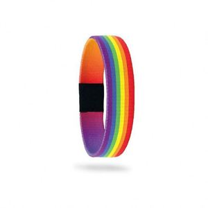 Pulsera Elástica con Código QR y NFC Personalizada para Festivales de Música, con Diseño de Arcoíris Tejido - Product Image 5