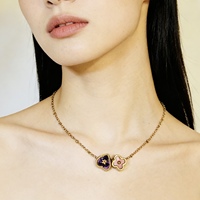 N52Y Nuevo Collar de Acero Inoxidable Chapado en Oro de 18K, Resistente al Agua, con Retención de Color, Esmalte Brillante, Cuentas, Flores, Corazón y Estrella para Mujer