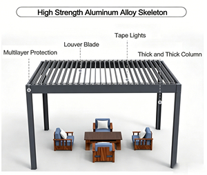 Pabellón de aluminio con techo eléctrico ajustable, color personalizado, gazebo impermeable para patio trasero, pérgola de aluminio con techo sólido. - Product Image 2
