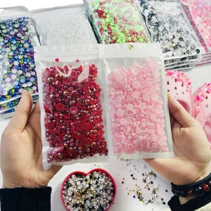 Hızlı teslimat karışık boyut 3-10mm AB kaplama renk rhinestones yarım İnci boncuk tırnak sanat, çanta, bardak