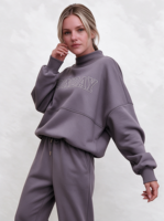 Sweat-shirt à col montant pour femme avec logo personnalisé, taille XXXL, en coton molletonné brodé, coupe ample