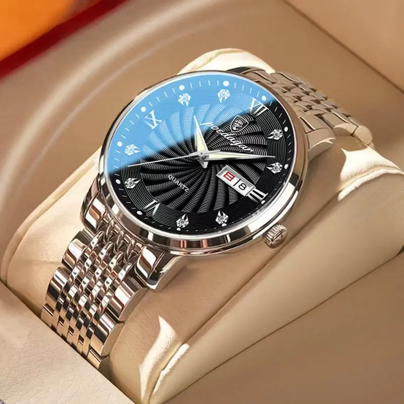 POEDAGAR 2022 Fashion Watch Men Stainless Steel Top Brand Luxury Waterproof Luminous Wristwatch Mens Watches Sports Quartz Date