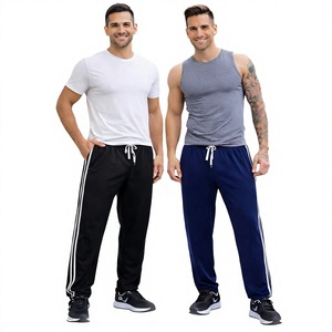 Pantalon de survêtement décontracté pour homme, couleur unie, avec cordon de serrage, poches latérales, respirant, mélange polyester-coton, longueur intégrale - Product Image 1