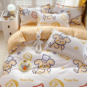 100% polyester 4 pièces doux Double brossé microfibre ensemble de literie hypoallergénique sans rides moderne dessin animé feuille housse de couette - Product Image 3