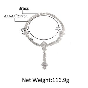 우아한 드롭 체인 묵주 십자가 8mm 페르시 목걸이 트렌디 아이스 아웃 럭셔리 볼 체인 바게트 액세서리 크로스 레이디 쥬얼리 - Product Image 3