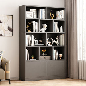 Estantería de madera marrón china, estantería moderna minimalista de nogal con función de almacenamiento multicapa con puerta de estantes - Product Image 3