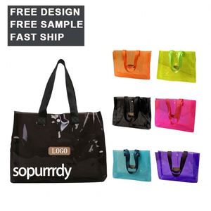 Custom Logo Waterproof <b>Clear</b> <b>Tote</b> <b>Bag</b> Summer Colorful Transparent Large-capacity Travel <b>Tote</b> <b>Bag</b> Portable Handbag with Handles - Product Image 1