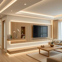 Meuble TV moderne japonais de luxe avec éclairage LED pour petit appartement, combiné à une table basse en bois - Décoration multifonctionnelle pour salon