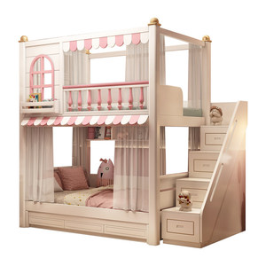 Lit superposé moderne DK Board-Wood Princess pour filles, deux lits jumeaux superposés, confortable, pour chambre d'enfant - Product Image 1