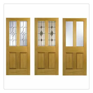 에이스 나무 문 전면 티크 나무 단일 문 디자인 스테인드 글라스와 단단한 나무 입구 문