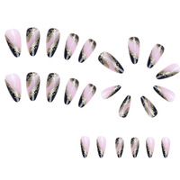 Nouvelle conception, logo personnalisé, style français, pointes d'ongles, couleur noire et rose, ongles en acrylique de luxe à presser avec colle