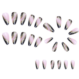 <span class=keywords><strong>Uñas</strong></span> Postizas de <span class=keywords><strong>Diseño</strong></span> Nuevo con Logotipo Personalizado, Estilo Francés, Color Negro y Rosa, <span class=keywords><strong>Uñas</strong></span> Acrílicas de Lujo con Pegamento - Product Image 4