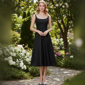Ropa elegante de <span class=keywords><strong>boutique</strong></span> para mujer, venta al por mayor, vestido con tirantes y cuello cuadrado con cuentas de uñas, vestido de temperamento - Product Image 2