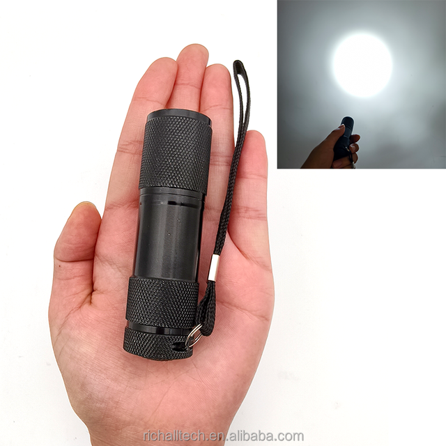 COOLMAN Factory Price Wholesale Aluminum Promotional Gift Multi Colors 9 Led Kids Portable AAA Dry Mini Flashlight Lanyard IP44