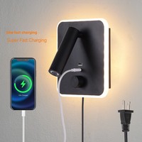 Lampe de lecture murale LED 6W blanc chaud, style minimaliste moderne, pour chambre d'hôtel, avec charge rapide USB-C