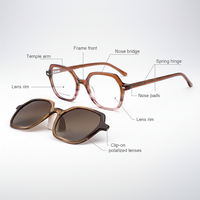 Nouveauté, lunettes en acétate faites à la main, montures carrées, monture optique, clip magnétique pour lunettes de soleil, femme