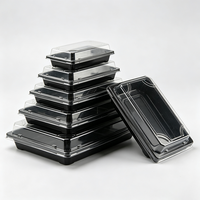 Boîte à lunch bento en plastique noir, conteneur alimentaire jetable avec couvercle anti-buée, plateau empilable pour la restauration
