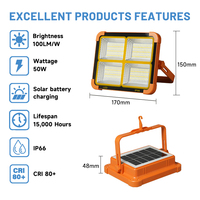 Projecteur LED Solaire Portable Extérieur Rechargeable Étanche IP66 en ABS, Réglable, pour Camping, 50W 100W 200W, Vente en Gros