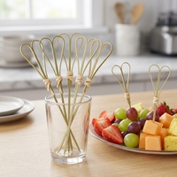 Wegwerp vierkante bamboe fruitprikkers - modern design, hoge kwaliteit, milieuvriendelijk, gestanst, voor Halloween & Kerstfeestjes