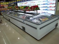 Congélateur commercial à îlot avec plateau en verre, grande capacité, vitrine horizontale pour supermarché, fruits de mer, viande, aliments surgelés