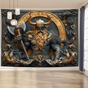 Hot Viking Warrior 3D visuelle Effekte Wand Haing Wandteppiche Retro Hippie <span class=keywords><strong>Tarot</strong></span> Hexerei Wohnzimmer Schlafzimmer Home Decor - Product Image 4