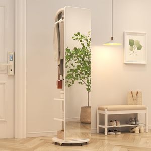 <span class=keywords><strong>Espejo</strong></span> Giratorio de Madera de Cuerpo Entero con <span class=keywords><strong>Perchero</strong></span> y Estantes de Almacenamiento, <span class=keywords><strong>Espejo</strong></span> <span class=keywords><strong>Perchero</strong></span> de Madera Maciza - Product Image 1