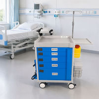 Chariot d'urgence médical moderne à 5 tiroirs avec verrouillage centralisé, en ABS et acier durable, chariot d'hôpital personnalisable, chariot de soins infirmiers avec poteau porte-perfusion