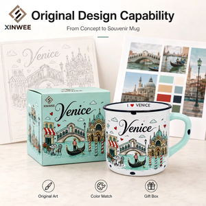 Taza de Café de Cerámica con Diseño de Venecia, Italia, con Estampado de Dibujos Animados y Diseño de Canales de la Basílica, para Venta al por Mayor, Personalizable OEM/ODM - Product Image 4