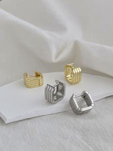 Dylam New Arrival Rhodium 18K Gold Plated S925 <b>Silver</b> Hypoallergenic Multiple Line Square Shape <b>Clip</b> on Earrings - Product Image 2