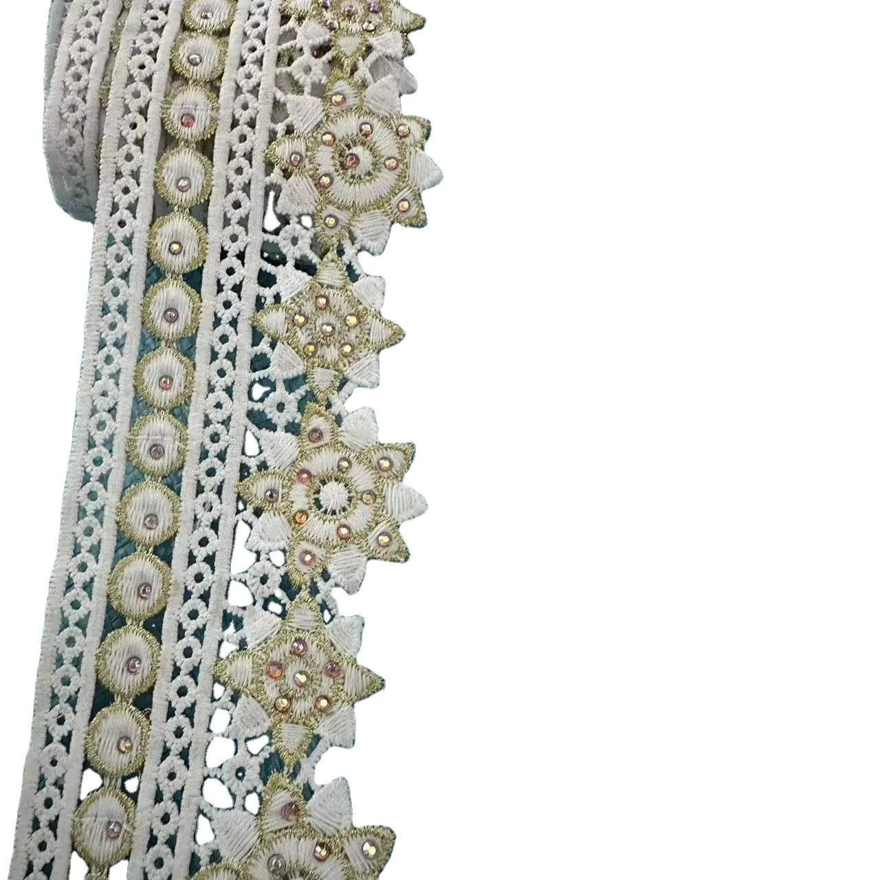 Nuevo adorno de encaje de flores francesas de África de poliéster con cuentas de diamantes de imitación para vestido