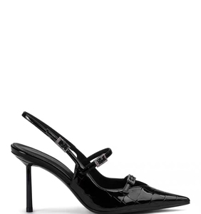 High Fashion <b>Black</b> Patent Leather Slingback <b>Pumps</b> Pointed-Toe Sparkling High-Heels with Breathable Rhinestone Buckles for Autumn - Product Image 2