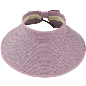 ZG nuove donne visiere estive cappello da sole pieghevole cappelli da spiaggia a tesa larga cappello di paglia berretto di protezione UV