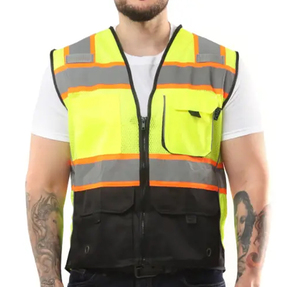 Gilet de sécurité réfléchissant haute visibilité CITICITY ANSI Classe 2, imperméable, multi-poches, en maille, pour géomètres, avec bas noir - Product Image 3
