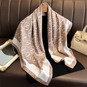 Classic Pattern Faux Silk <strong>Square</strong> <strong>Scarf</strong> Stylish Women Accessory Faux Silk <strong>Square</strong> <strong>Scarf</strong> for Neck Hair &amp; Bag Styling OEM/ODM - Product Image 2