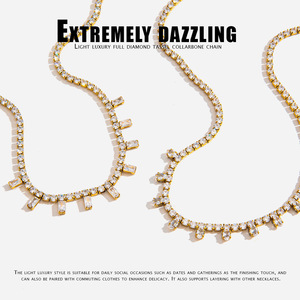 Zircon <b>Titanium</b> Steel Necklace For Women Luxury Geometric Design Party Jewelry Bezel Setting Stainless Steel Accessories - Product Image 5