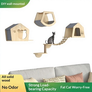 Structure d'escalade murale <span class=keywords><strong>pour</strong></span> <span class=keywords><strong>chat</strong></span> en bois massif avec plateforme de saut, griffoir et nid - Product Image 5