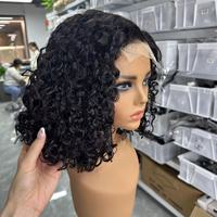 Perruque Bob en Cheveux Humains Bouclés avec Fermeture en Dentelle 4x4, Ondulations Profondes, Noir Naturel avec Mèches, Grand Stock Disponible pour Femmes
